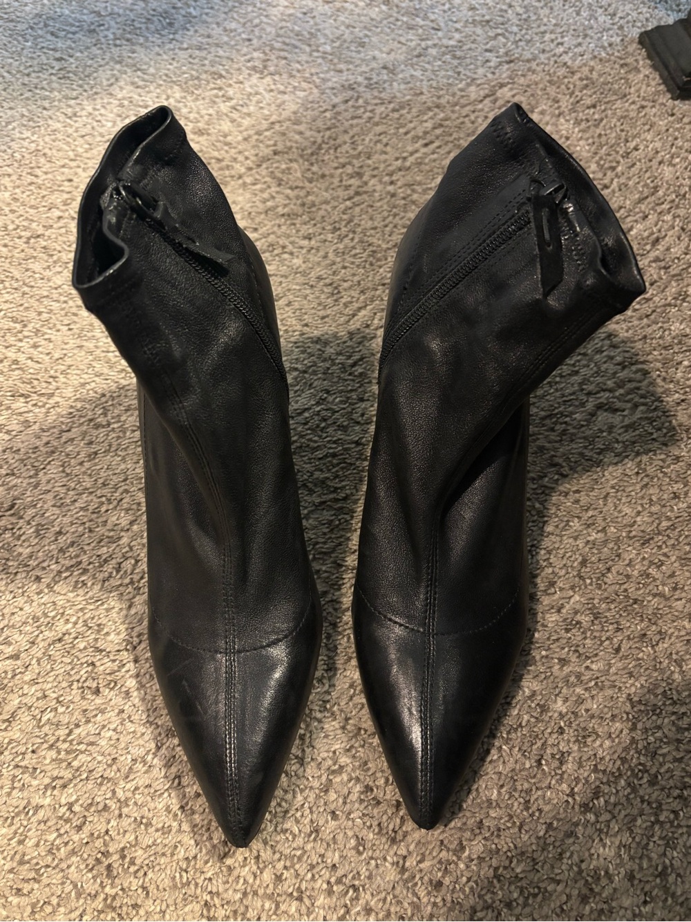 Alice + Olivia Black Pointed Toe Ankle Zip Boots